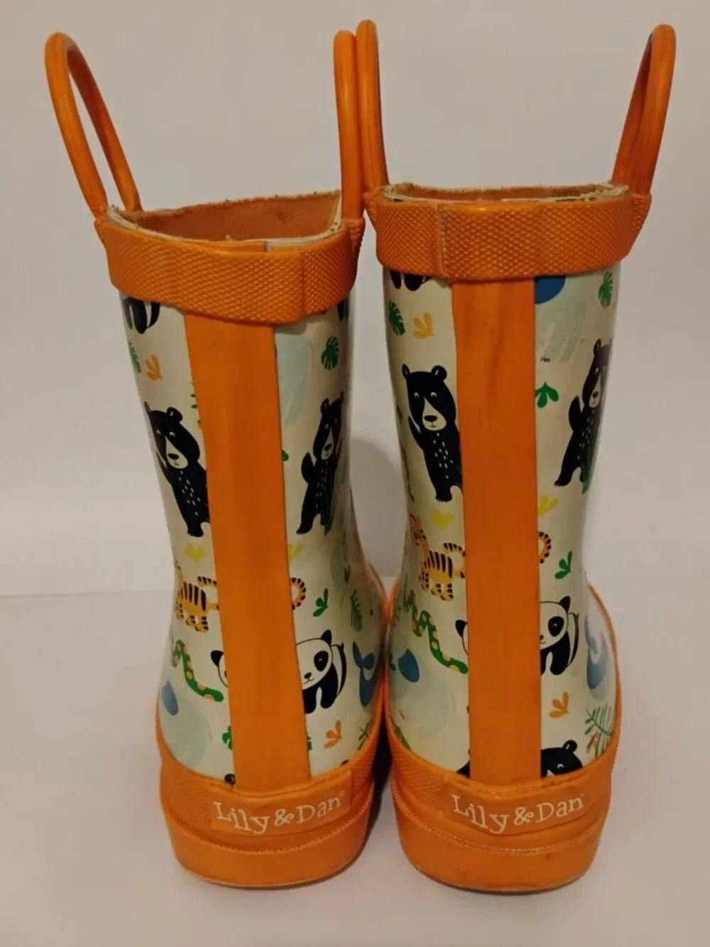 Lily & Dan Kids Safari Jungle Rain Boots Orange Animal Print Waterproof 9/10